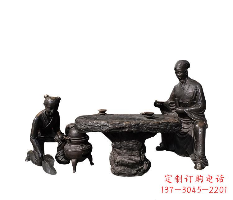 连云港熬中药的儿童和老中医铜雕