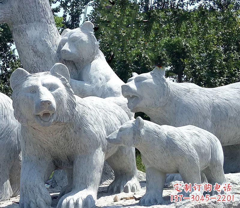 连云港优雅神秘的北极熊石雕大理石动物雕塑