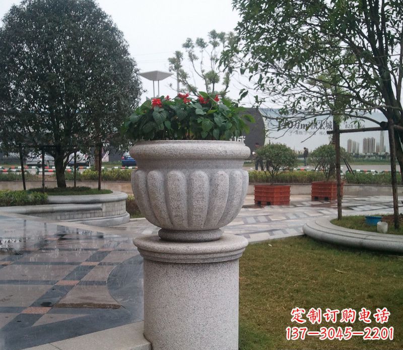 连云港别墅景观大理石花盆石雕 (2)