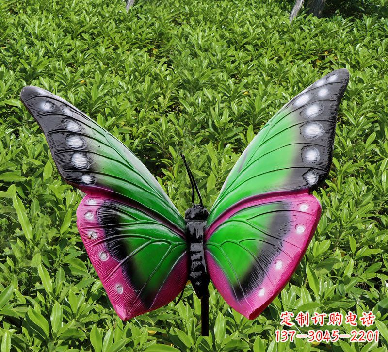 连云港玻璃钢蝴蝶插件,花园草丛草坪仿真昆虫雕塑