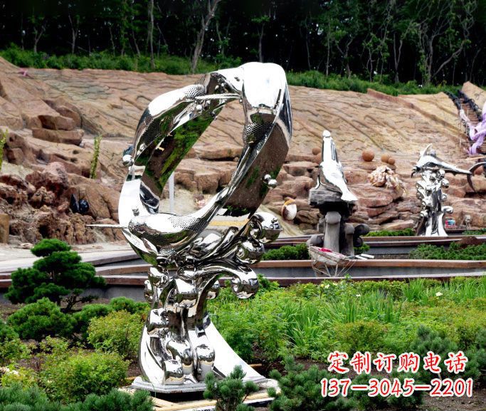 连云港不锈钢抽象海豚雕塑 (2)
