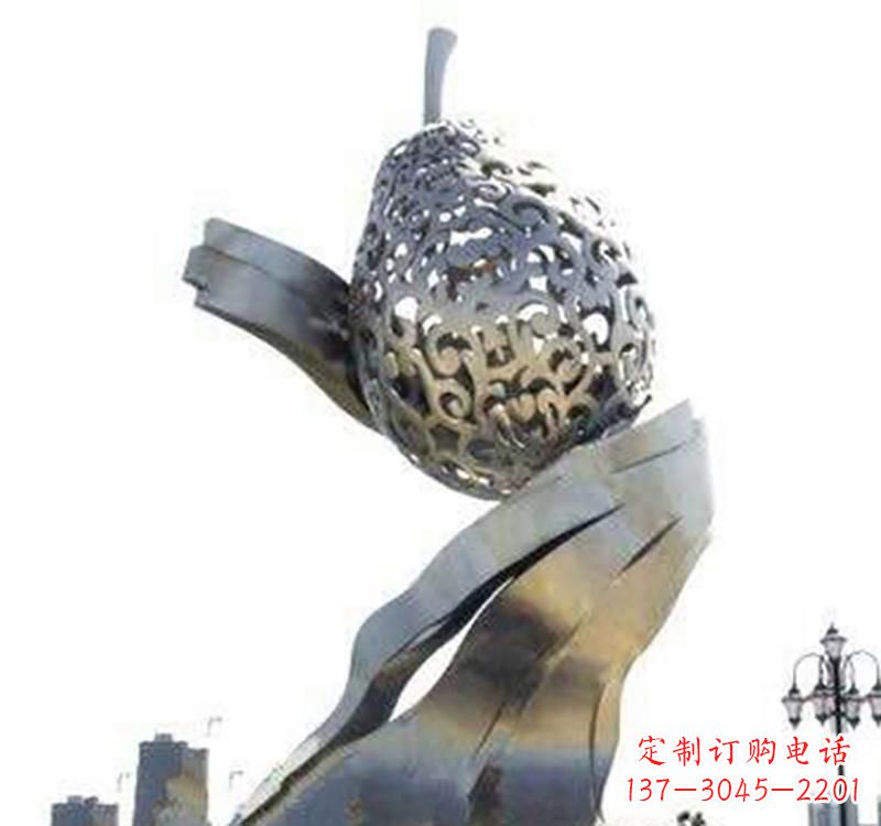 连云港不锈钢梨雕塑艺术结合精美外形