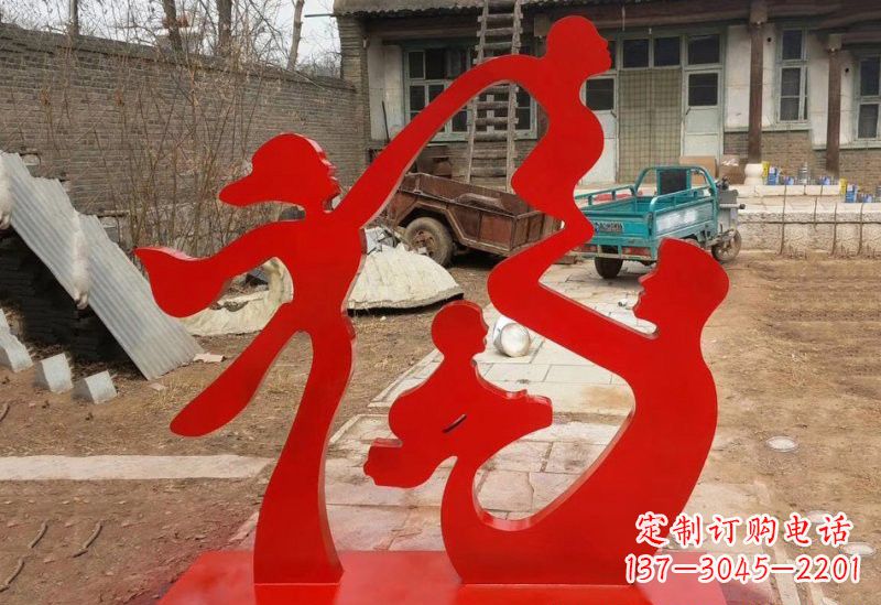 连云港不锈钢抽象一家四口福字雕塑