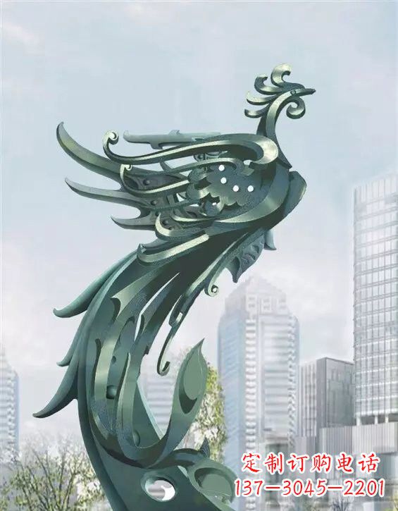 连云港不锈钢大型凤凰雕塑美丽而神秘