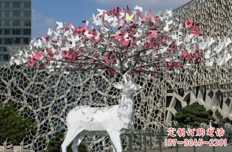 连云港不锈钢几何小鹿雕塑精致之美