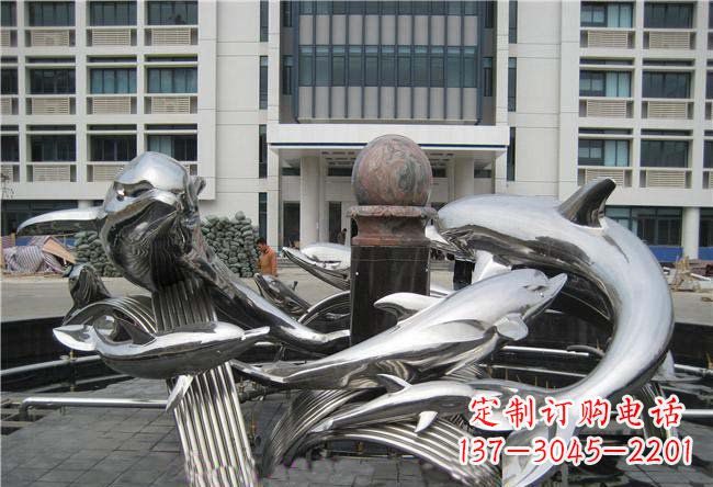 连云港不锈钢浪花和海豚动物雕塑