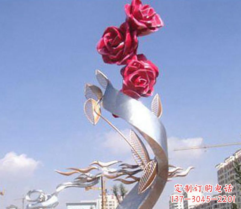 连云港不锈钢玫瑰雕塑精美的艺术品