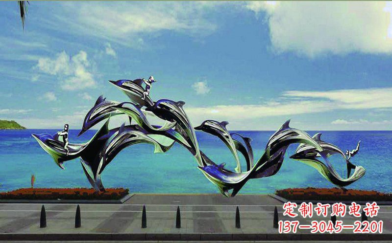 连云港不锈钢跳跃的海豚广场景观雕塑