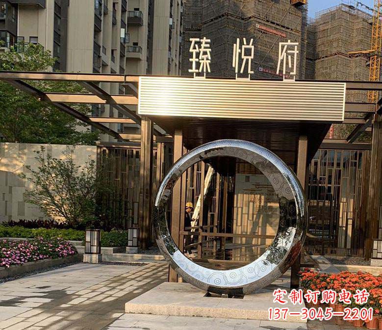 连云港不锈钢小区圆环雕塑赋予小区景观更多美感