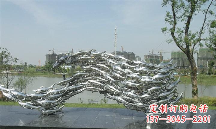 连云港精美动物雕塑点缀不锈钢鱼群公园