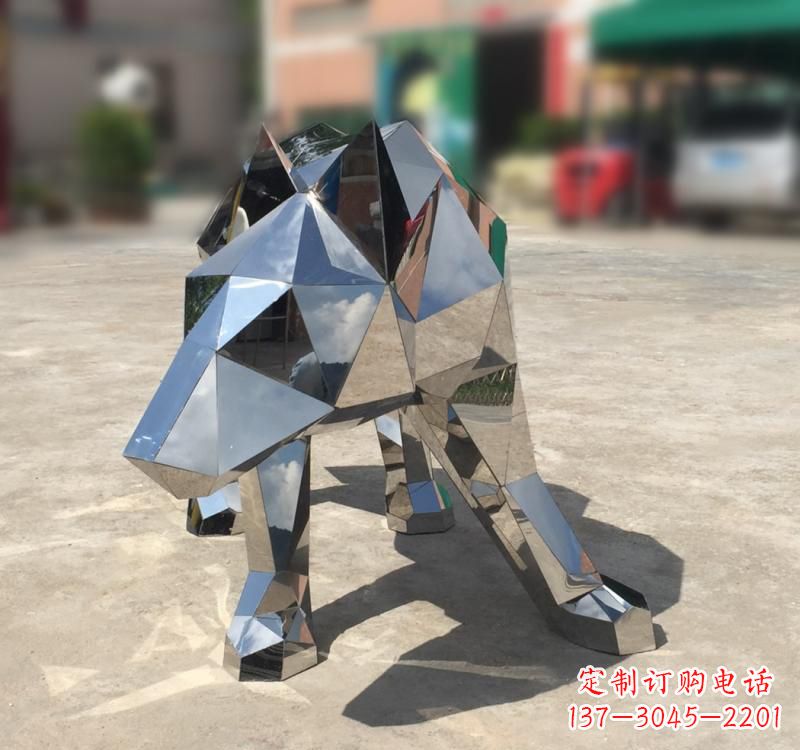 连云港不锈钢园林动物几何狼雕塑