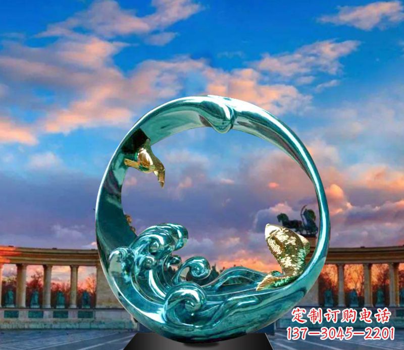 连云港城市之环不锈钢彩银雕塑
