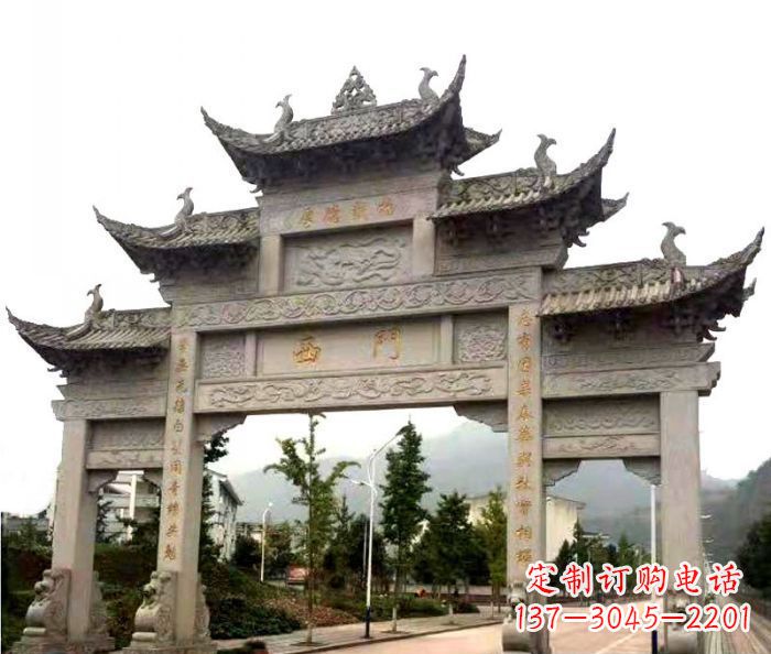 连云港村口三门石雕牌楼 (2)
