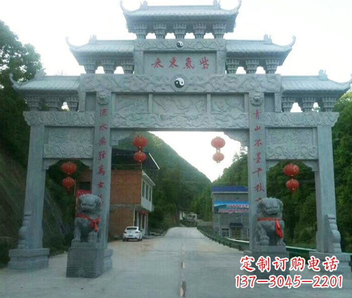 连云港村口三门石雕牌楼 (3)