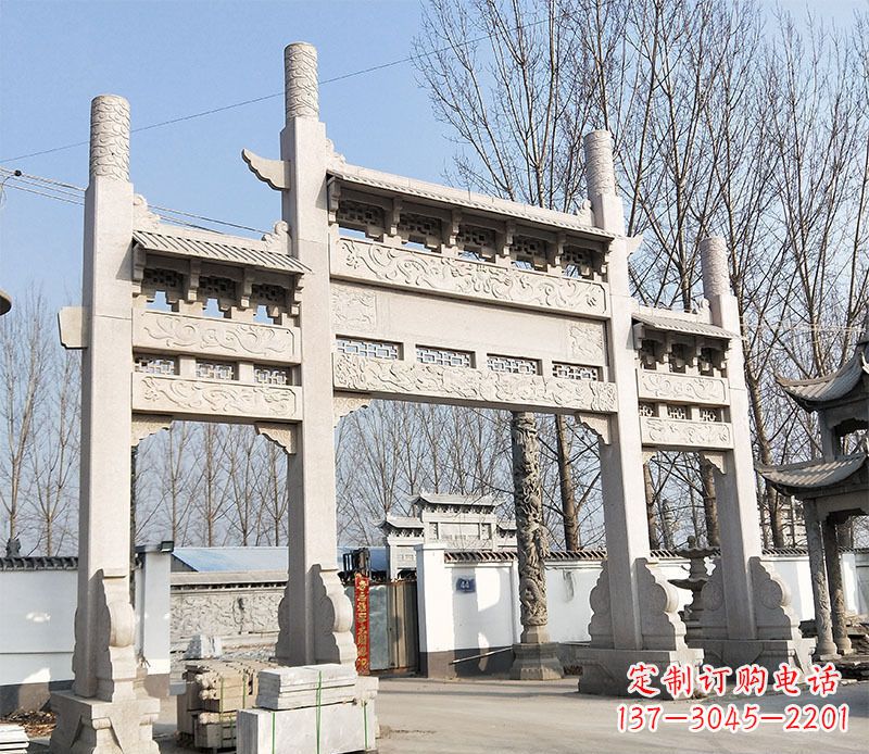 连云港村口三门石牌坊石雕 (3)