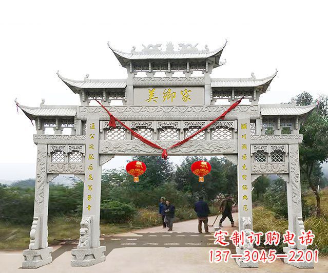 连云港村庄三门五楼牌坊石雕_2
