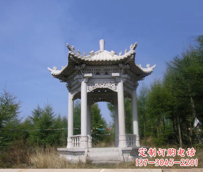 连云港精美大理石六角石凉亭雕塑