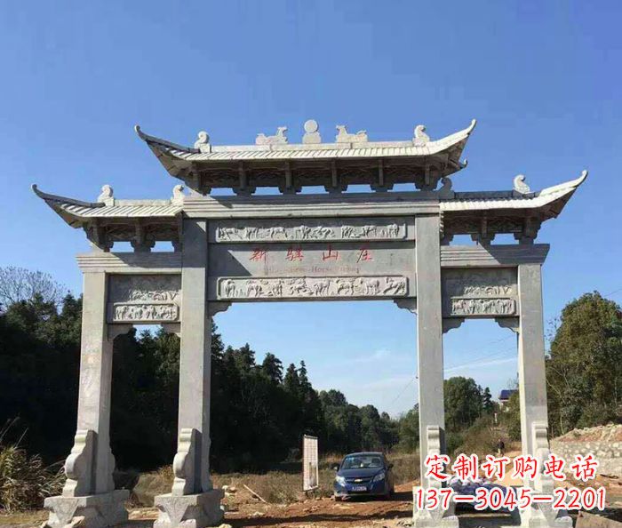 连云港大理石三门牌坊石雕 (2)