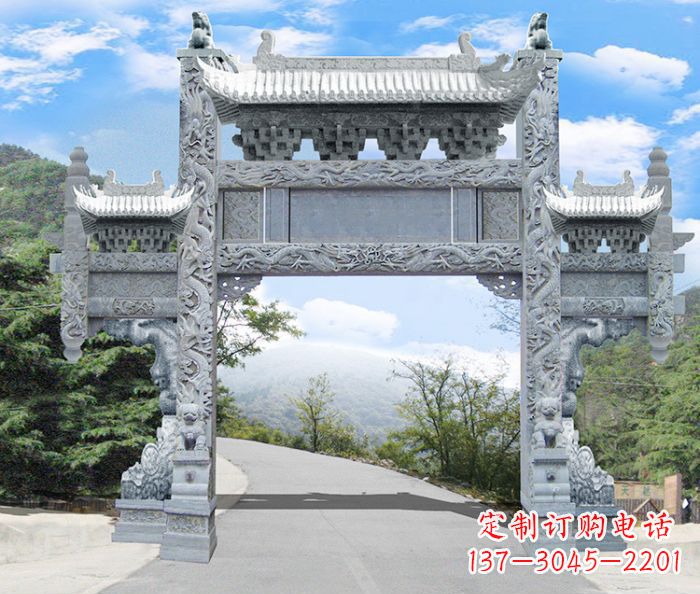 连云港单门村口石雕牌坊 (3)