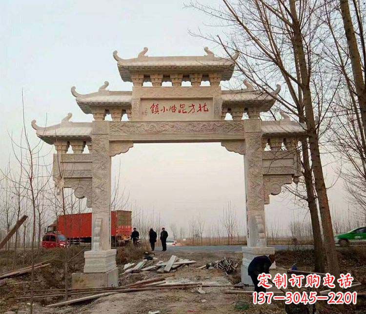 连云港单门大理石牌坊石雕_2