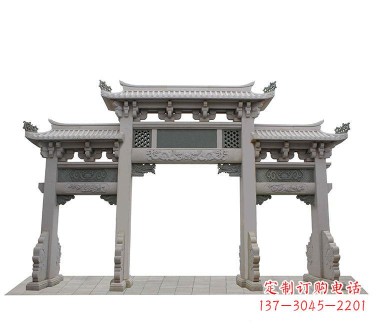 连云港精美仿古三门牌坊石雕