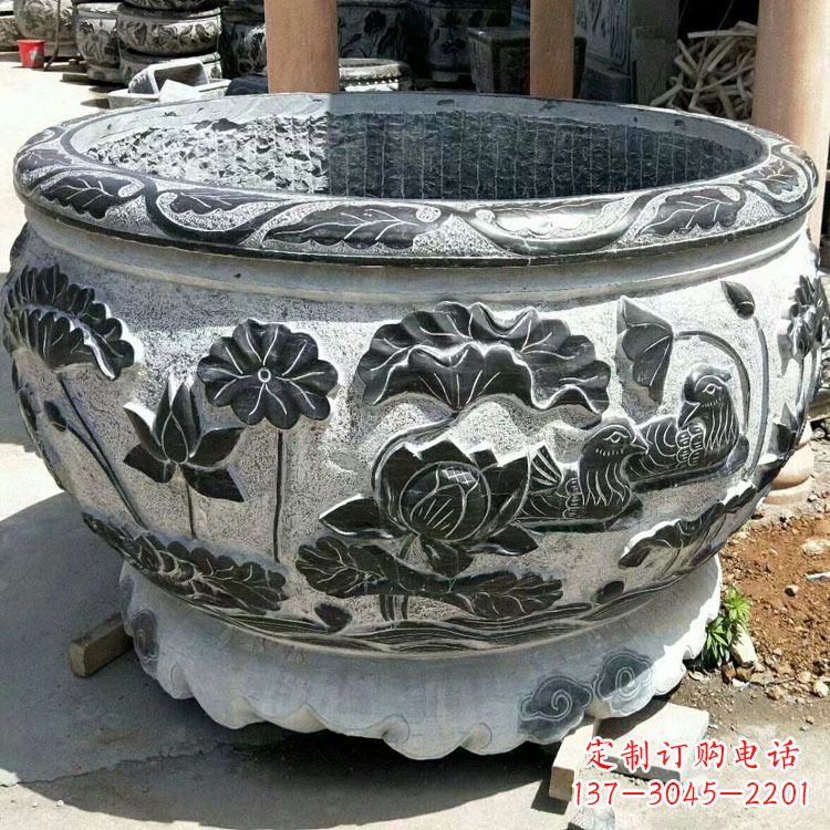 连云港极致精细仿古圆形鱼缸石雕