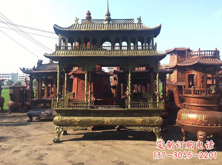 连云港高浮雕螭龙纹铜香炉
