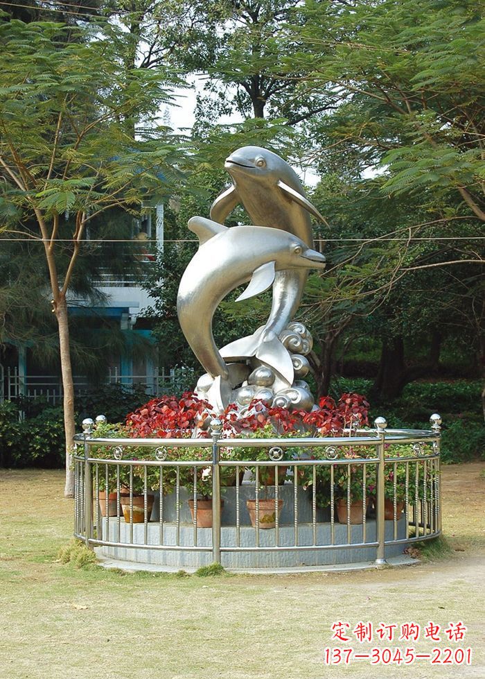 连云港不锈钢踏浪海豚雕塑