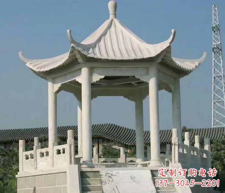 连云港极具视觉冲击力的大理石六角石凉亭雕塑