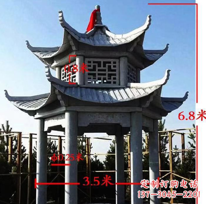 连云港杰出的大理石六角石双层凉亭雕塑