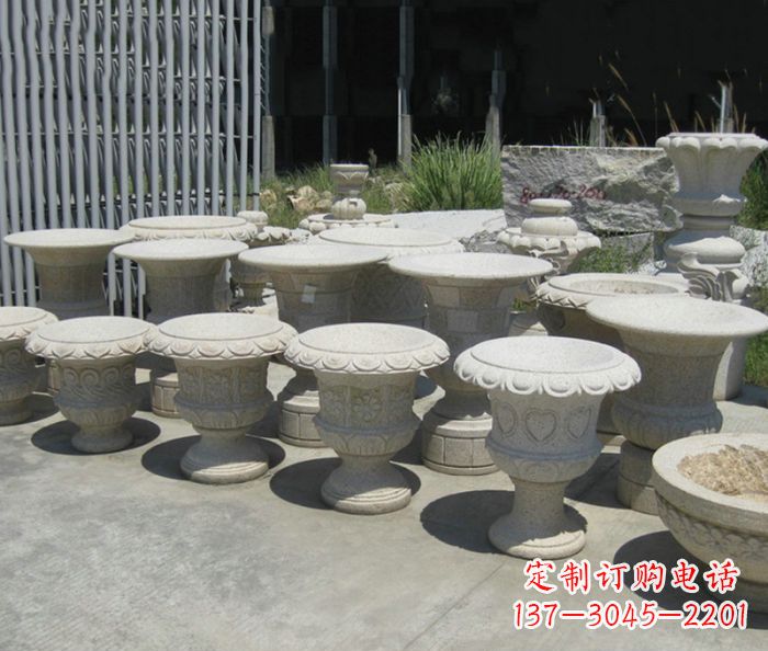 连云港大理石花盆石雕艺术品