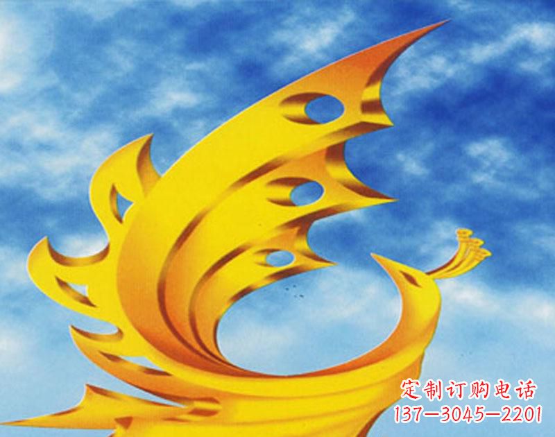 连云港广场摆u需i高金色的凤凰雕塑
