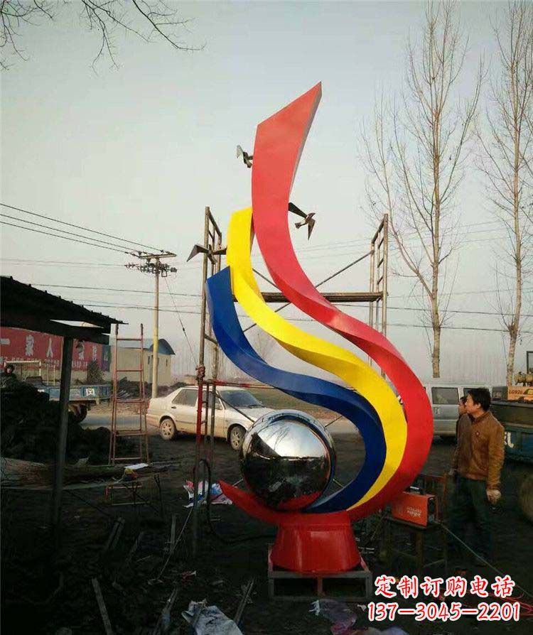 连云港广场不锈钢彩色抽象凤凰雕塑