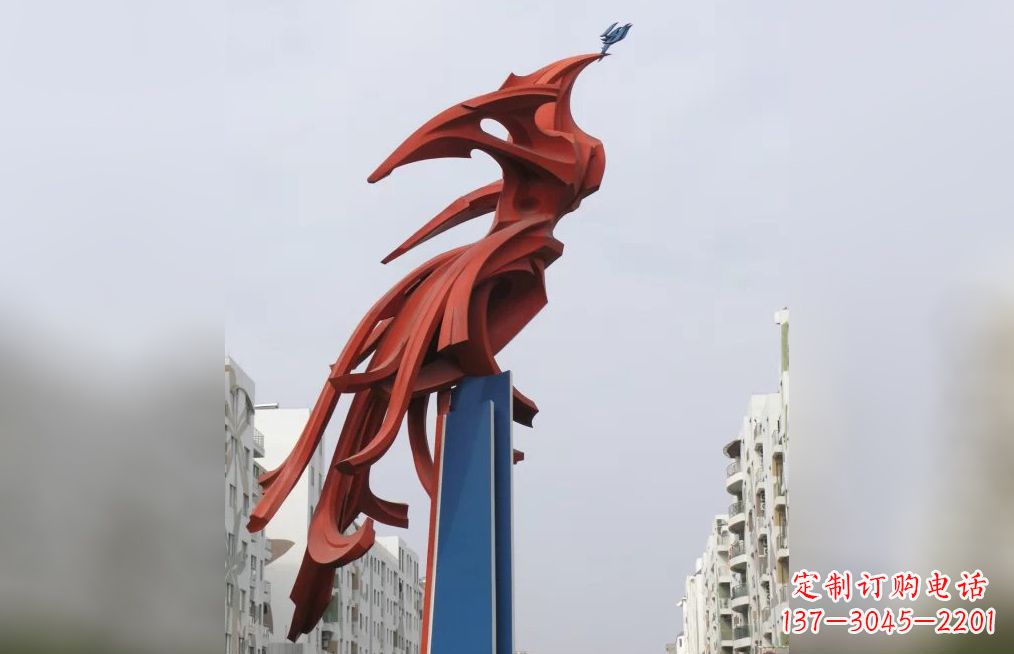 连云港中领雕塑制作,精美不锈钢凤凰抽象雕塑