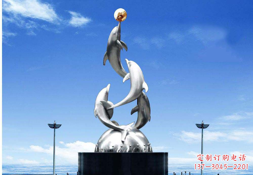 连云港中领雕塑海豚顶球雕塑