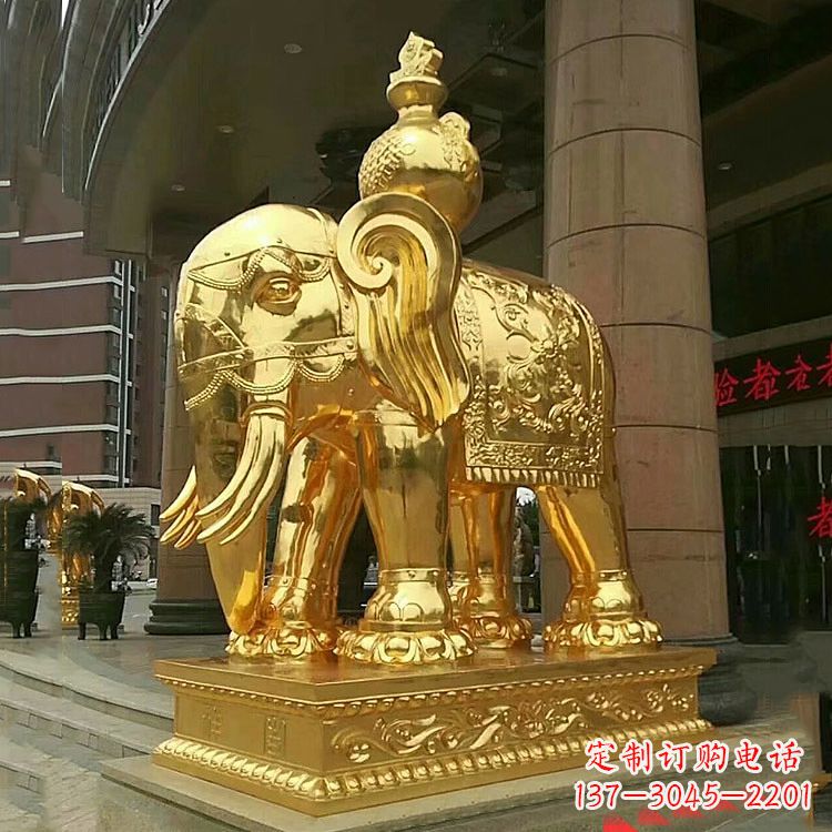 连云港鎏金大门大象铜雕-宾馆商场看门招财吉祥动物雕塑