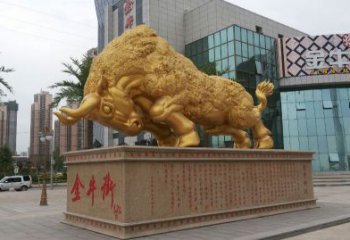 连云港鎏金开荒牛铜雕像，城市街道景观动物雕塑