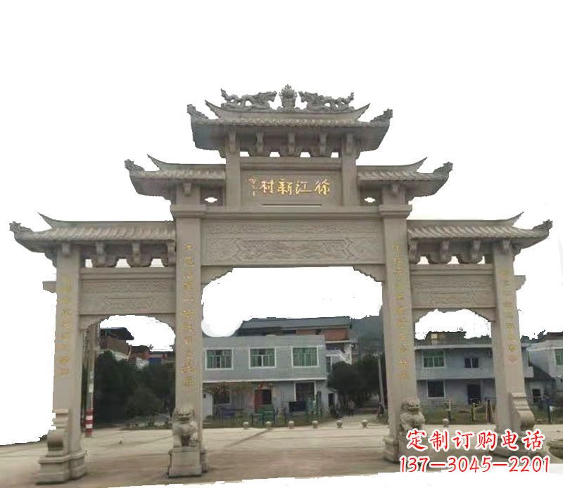 连云港三门牌坊仿古石雕,雕刻精美传承传统