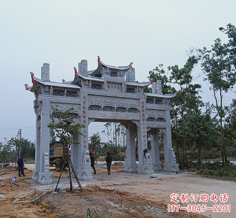 连云港石材浮雕墙 仿古牌坊