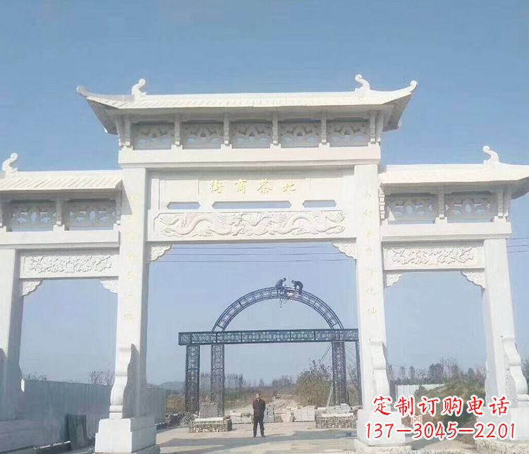 连云港石牌坊三门牌坊石雕 (4)