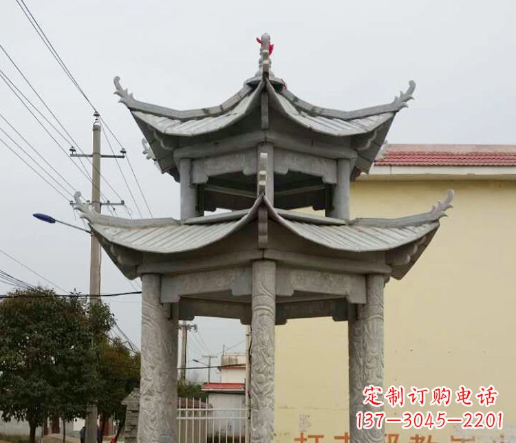 连云港双层仿古凉亭石雕 (2)