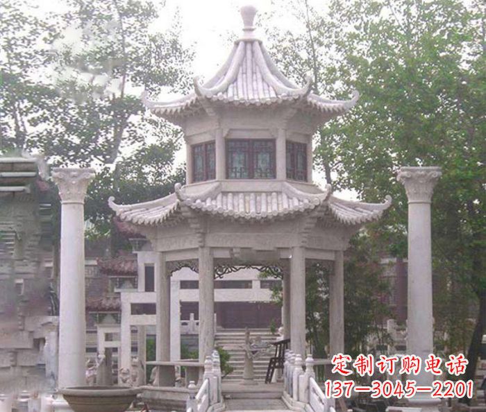 连云港双层仿古凉亭石雕 (3)