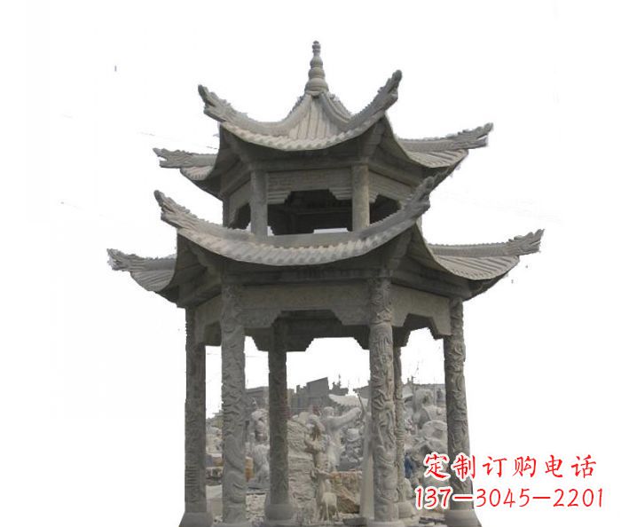 连云港双层仿古石雕凉亭 (2)