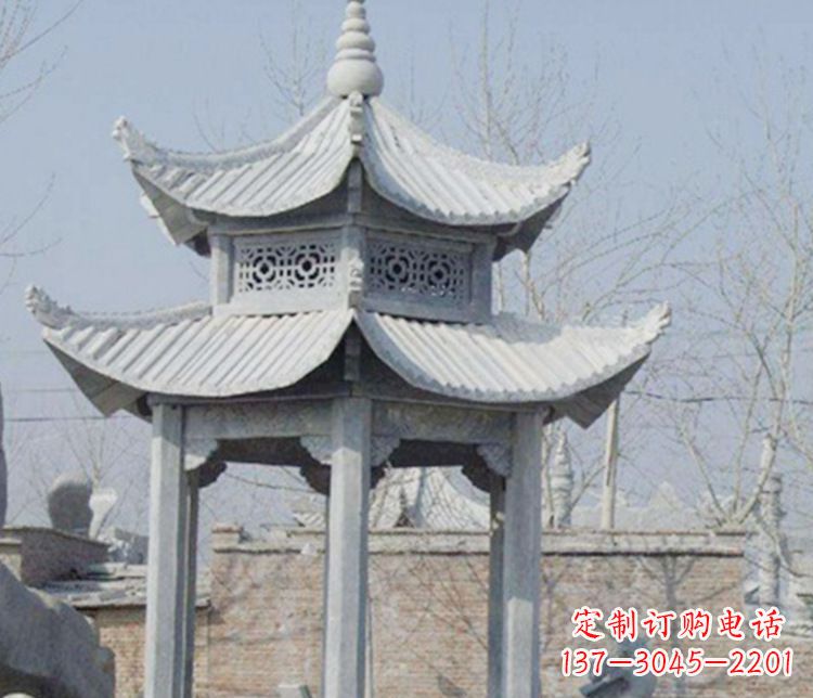 连云港双层仿古六角凉亭石雕