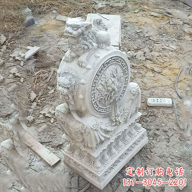 连云港双龙石雕门墩汉白玉狮子头