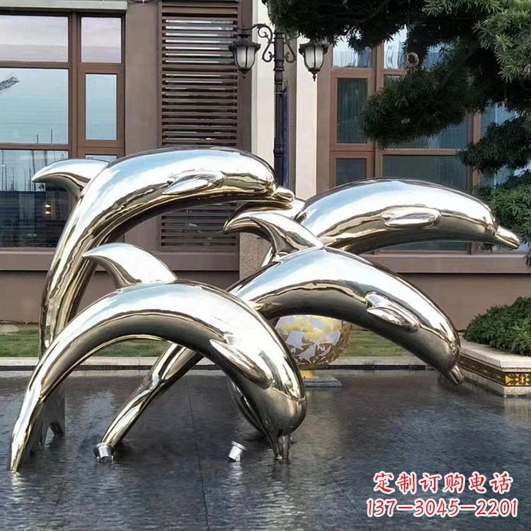连云港水景不锈钢海豚雕塑-城市广场创意动物雕塑