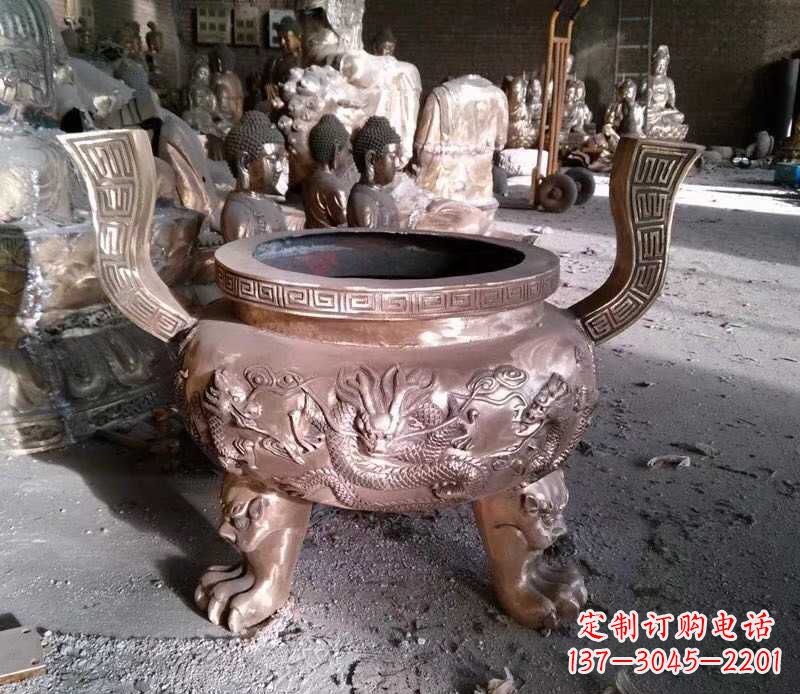 连云港寺庙龙浮雕圆铜雕香炉