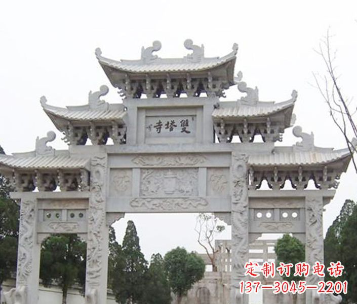 连云港寺庙三门牌坊石雕 (2)