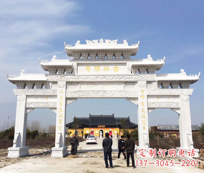 连云港寺庙三门五楼石牌坊石雕_2