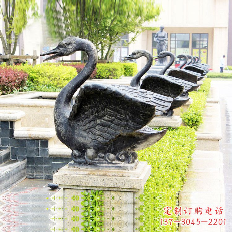 连云港天鹅铜雕喷水喷泉-纯铜铸造公园水渠水景动物雕塑